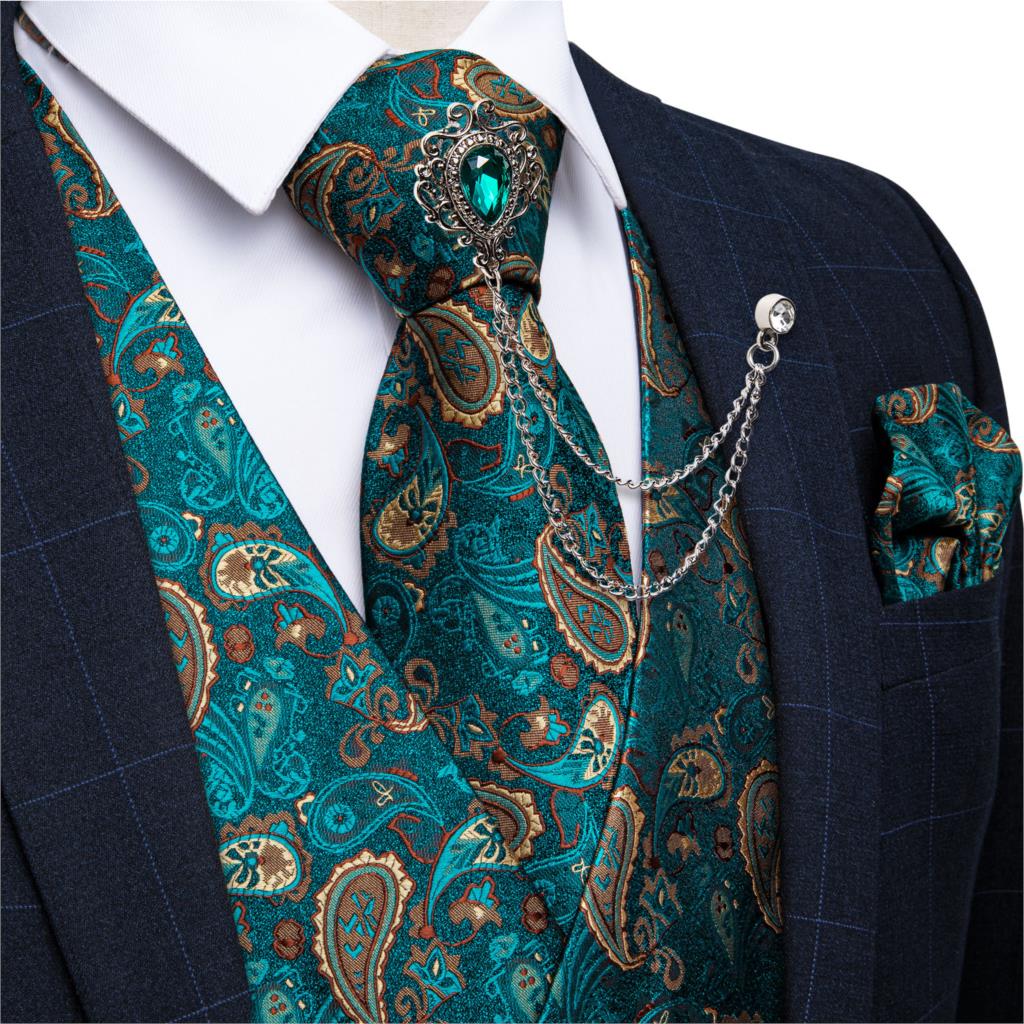 Pocket Square Set - Mới Teal Xanh Họa Tiết Paisley