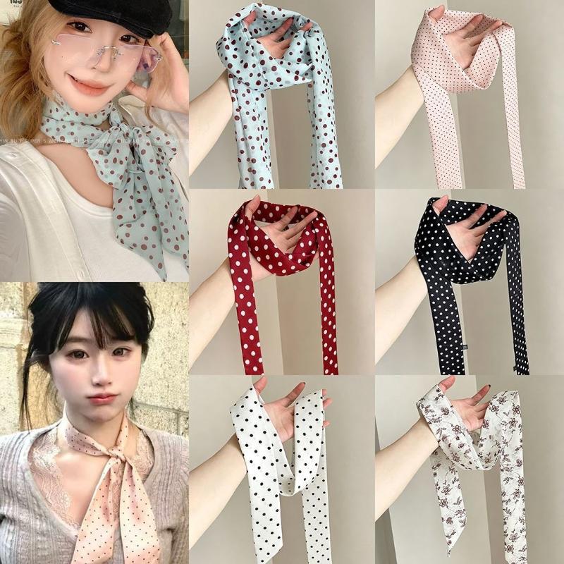 Polka Dot Floral Print Silk Sc - đánh giá và giá Ascot Neck Scarf
