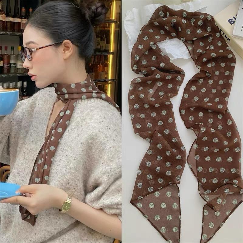 Polka Dot Floral Print Silk Sc - đánh giá và giá Ascot Neck Scarf